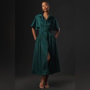 Anthropologie The Tobie Satin Shirt Dress by Exquise